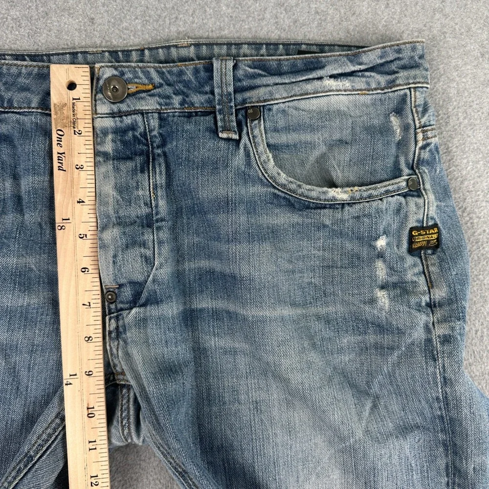 G-Star Raw Jeans Mens Blue GS BAW-01‎ Straight Leg Button Fly Distressed Denim